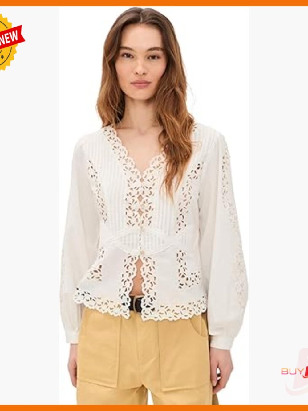 Floral Embroidered Long Sleeve Blouse Loose Fit Button-Down Shirt